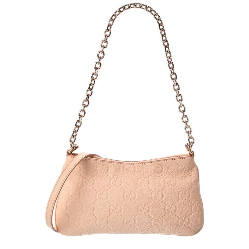 Gucci Gg Emblem Super Mini Leather Shoulder Bag, Pink